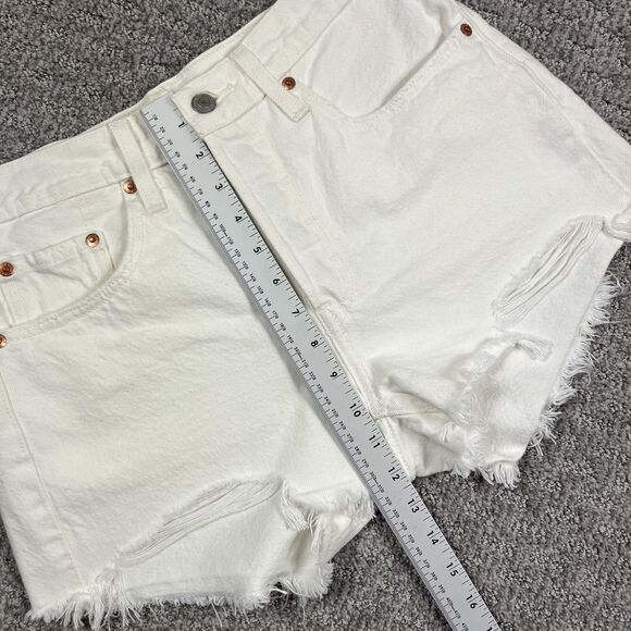 Levis Premium 501 Shorts Womens 27 White Button Fly Distressed Denim Cutoff - Picture 7 of 13
